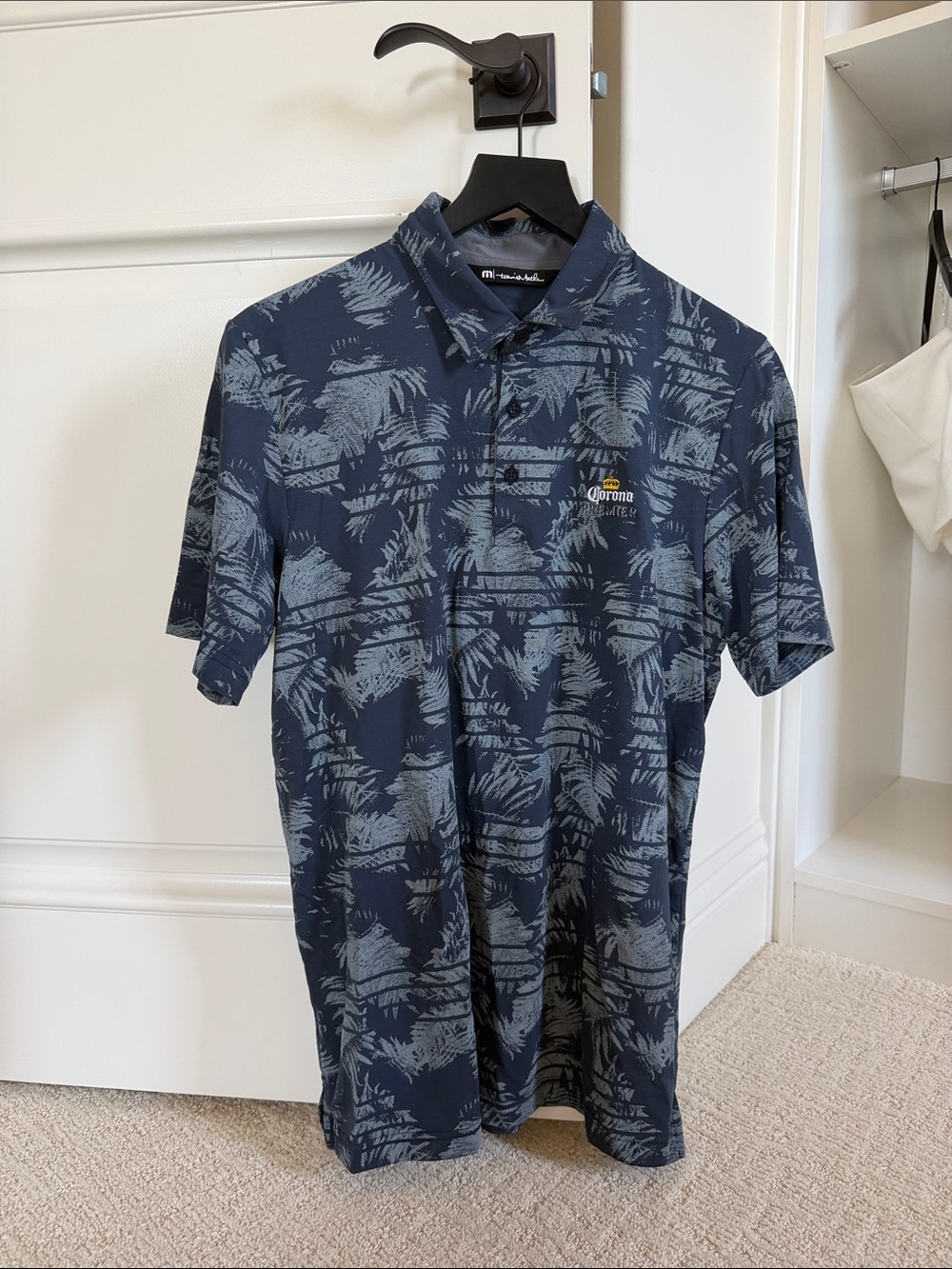 Travis Matthrew Men’s Dark Blue Palm-Print Golf Polo